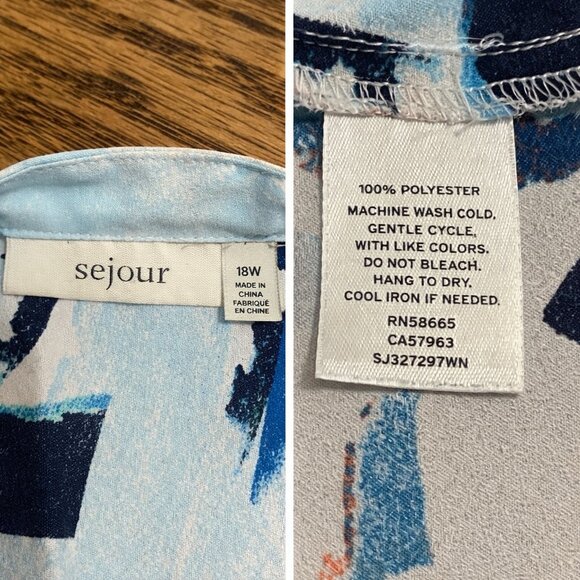 Sejour Plus Size Tunic Blouse 18W Abstract Geometric Print Pullover Orange Blue - Picture 6 of 6